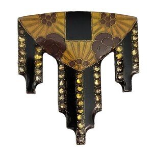 Bex Style Trombone Class Rhinestone Enamel Art Deco Brooch Pin Unsigned